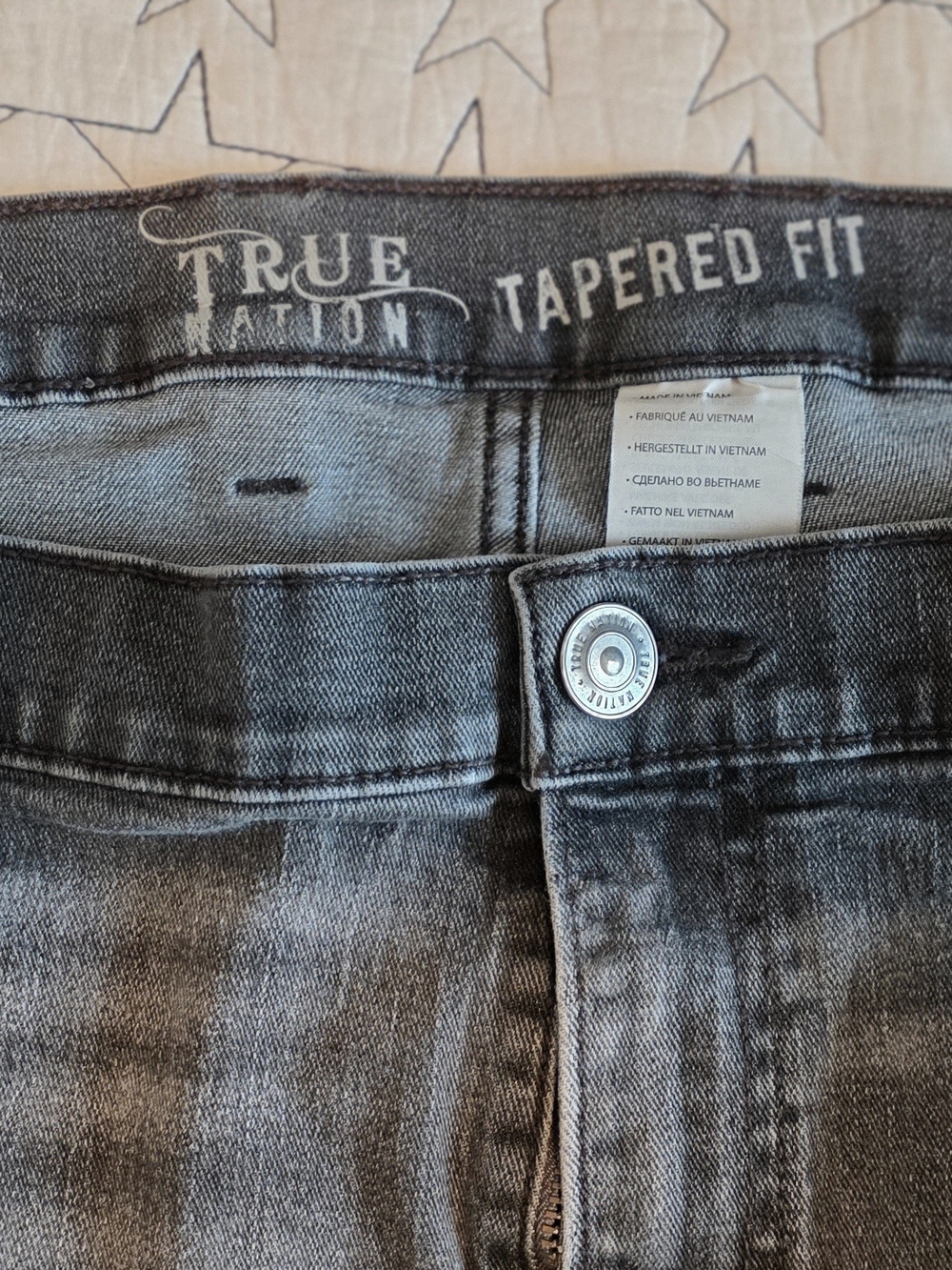Mens True Nation Tapered Fit Gray/Black Distressed/Ripped Jeans (Big & Tall)